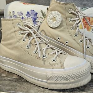 Converse High Top Sneakers in Beige Canvas All Star Platform